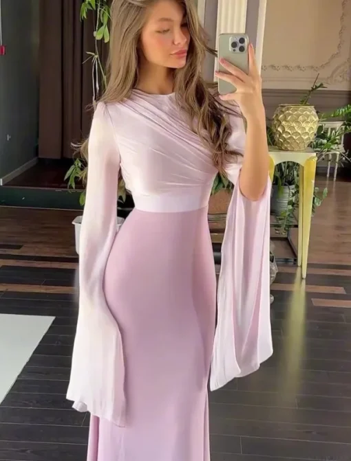 A-Line Party Dresses Elegant Dress Formal Wedding Floor Length Long Sleeve Crew Neck Satin with Embroidery