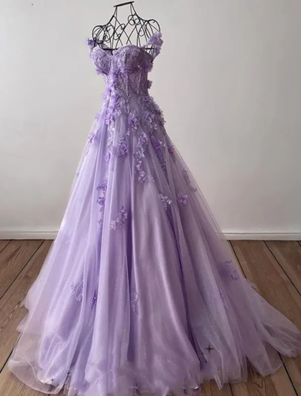 A-Line Prom Dresses Elegant Dress Formal Sweep / Brush Train Sleeveless Sweetheart Tulle with Pleats Sequin Appliques Masquerade Dress