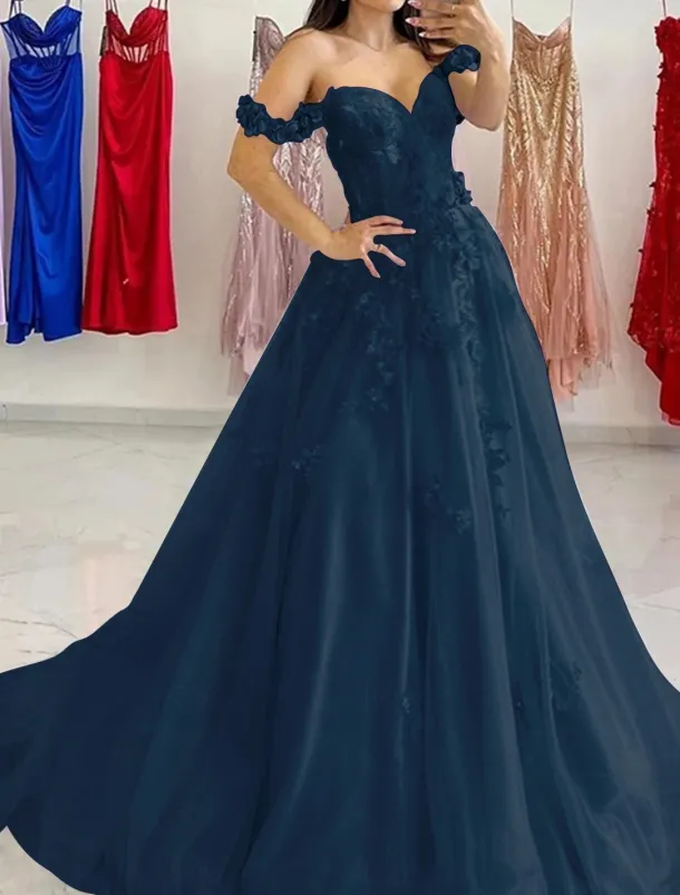 A-Line Prom Dresses Elegant Dress Formal Sweep / Brush Train Sleeveless Sweetheart Tulle with Pleats Sequin Appliques Masquerade Dress