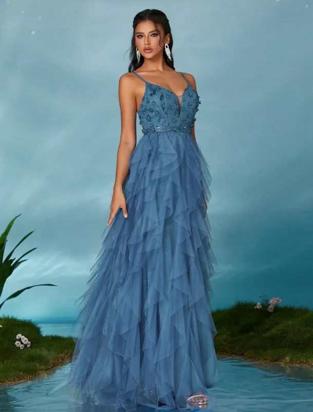 A-Line Quinceanera Dresses Elegant Dress Wedding Wedding Guest Floor Length Sleeveless V Neck Tulle Backless with Pleats Slit