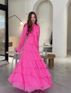 A-Line Quinceanera Dresses Elegant Dress Formal Wedding Floor Length Long Sleeve High Neck Chiffon with Ruffles