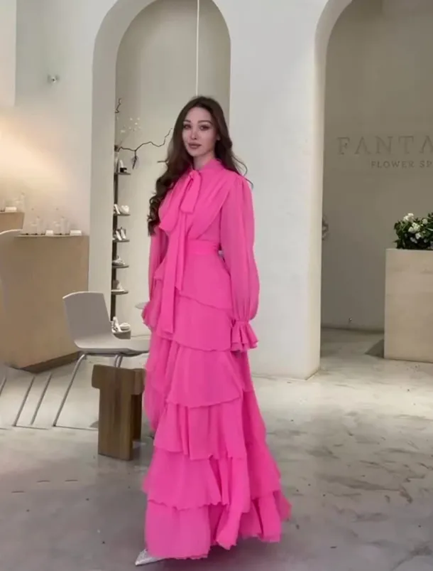 A-Line Quinceanera Dresses Elegant Dress Formal Wedding Floor Length Long Sleeve High Neck Chiffon with Ruffles