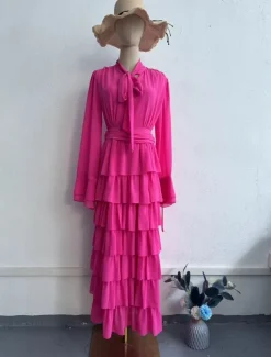 A-Line Quinceanera Dresses Elegant Dress Formal Wedding Floor Length Long Sleeve High Neck Chiffon with Ruffles