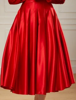 A-Line Sequin Cocktail Dresses Elegant Dress Wedding Guest Tea Length Long Sleeve Jewel Neck Satin with Pleats Dresses