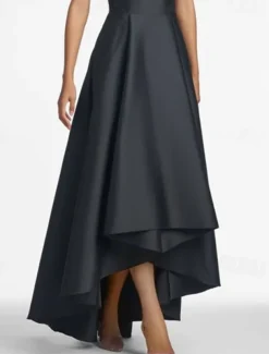 A-Line Wedding Guest Dresses Elegant Dress Wedding Guest Wedding Party Asymmetrical Sleeveless Jewel Neck Satin with Shouder Flower Dresses