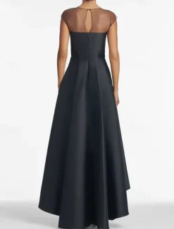 A-Line Wedding Guest Dresses Elegant Dress Wedding Guest Wedding Party Asymmetrical Sleeveless Jewel Neck Satin with Shouder Flower Dresses