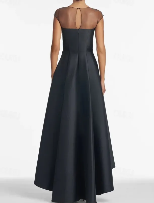 A-Line Wedding Guest Dresses Elegant Dress Wedding Guest Wedding Party Asymmetrical Sleeveless Jewel Neck Satin with Shouder Flower Dresses