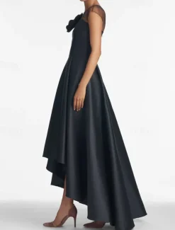 A-Line Wedding Guest Dresses Elegant Dress Wedding Guest Wedding Party Asymmetrical Sleeveless Jewel Neck Satin with Shouder Flower Dresses