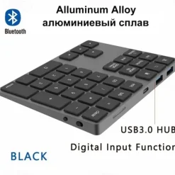 Aluminum Alloy Bluetooth Wireless Numeric Keypad with USB HUB Digital Input Function for WindowsMac OSAndroid laptop PC