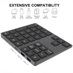 Aluminum Alloy Bluetooth Wireless Numeric Keypad with USB HUB Digital Input Function for WindowsMac OSAndroid laptop PC