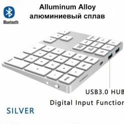 Aluminum Alloy Bluetooth Wireless Numeric Keypad with USB HUB Digital Input Function for WindowsMac OSAndroid laptop PC
