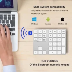 Aluminum Alloy Bluetooth Wireless Numeric Keypad with USB HUB Digital Input Function for WindowsMac OSAndroid laptop PC