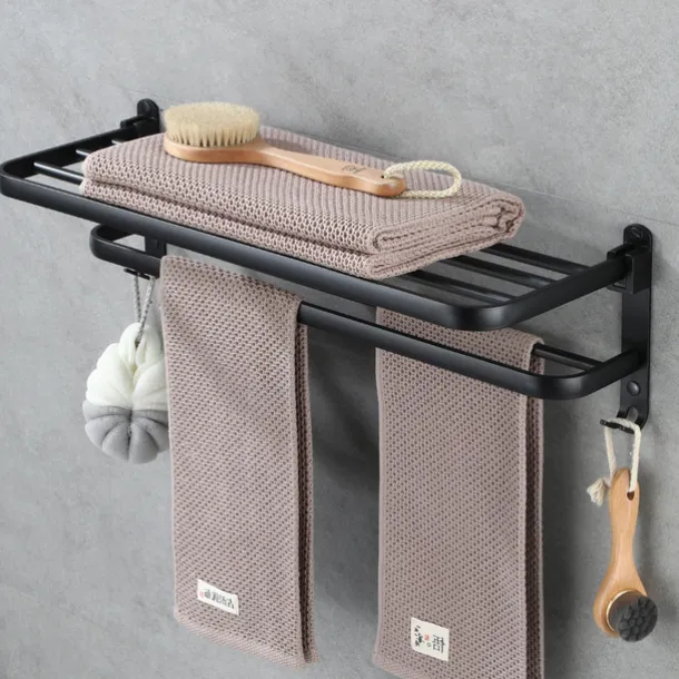 Aluminum Towel Rack for Bathroom,2-Layer Wall Mounted Towel Bar Towel Holder Bathroom Hardware Storage