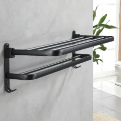 Aluminum Towel Rack for Bathroom,2-Layer Wall Mounted Towel Bar Towel Holder Bathroom Hardware Storage