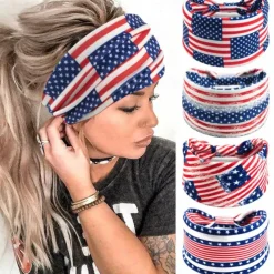 American Flag Headbands for Women 4th of July Patriotic Twisted Hair Band Red White Blue Stretchy Athletic Hair Accessories for USA Independence Day Memorial Day
