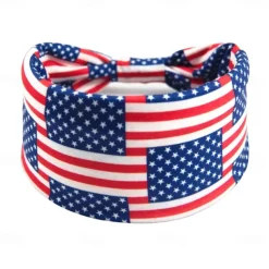 American Flag Headbands for Women 4th of July Patriotic Twisted Hair Band Red White Blue Stretchy Athletic Hair Accessories for USA Independence Day Memorial Day