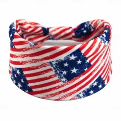 American Flag Headbands for Women 4th of July Patriotic Twisted Hair Band Red White Blue Stretchy Athletic Hair Accessories for USA Independence Day Memorial Day