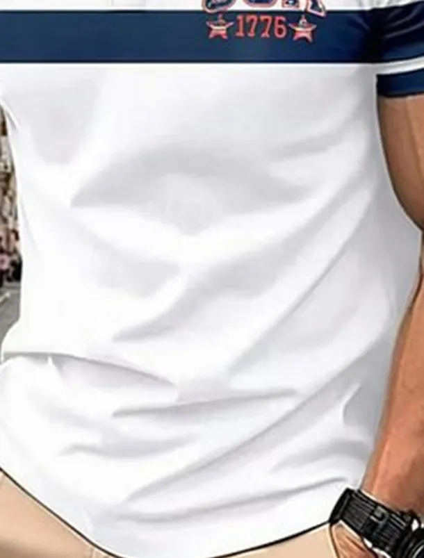 American Independence Day Men's USA Polo Shirts Button Up Polos Golf Shirt Short Sleeve Polo Shirts Lapel Fashion Casual Daily Festival Print Summer Blue
