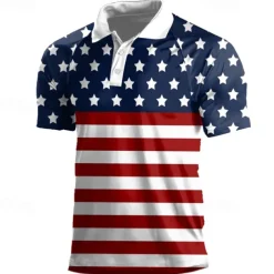 American Independence Day Men's American Flag Veterans Polo Shirts Golf Shirt Short Sleeve Polo Shirts Collared Shirts Casual Streetwear Vacation Wear Party Outfits Buttons 3D Print Spring & Summer