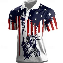 American Independence Day Men's American Flag Veterans Polo Shirts Golf Shirt Short Sleeve Polo Shirts Collared Shirts Casual Streetwear Vacation Wear Party Outfits Buttons 3D Print Spring & Summer
