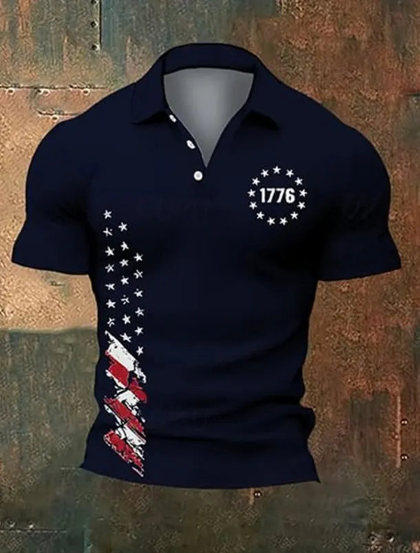 American Independence Day Men's American US Flag Polo Shirts Button Up Polos Golf Shirt Short Sleeve Polo Shirts Lapel Fashion Casual Daily Festival Print Summer Black White Navy Blue