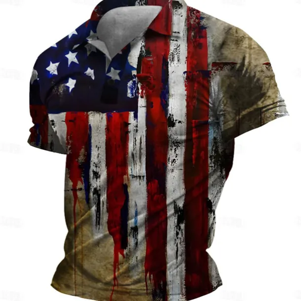 American Independence Day Men's American Flag Veterans Polo Shirts Golf Shirt Short Sleeve Polo Shirts Collared Shirts Casual Streetwear Vacation Wear Party Outfits Buttons 3D Print Spring & Summer
