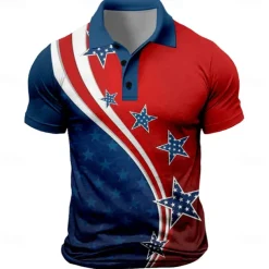 American Independence Day Men's American Flag Veterans Polo Shirts Golf Shirt Short Sleeve Polo Shirts Collared Shirts Streetwear Vacation Wear Party Outfits Buttons 3D Print Spring & Summer Red
