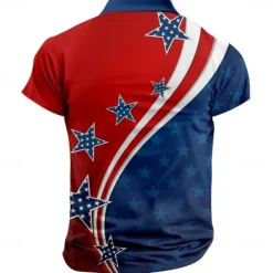 American Independence Day Men's American Flag Veterans Polo Shirts Golf Shirt Short Sleeve Polo Shirts Collared Shirts Streetwear Vacation Wear Party Outfits Buttons 3D Print Spring & Summer Red