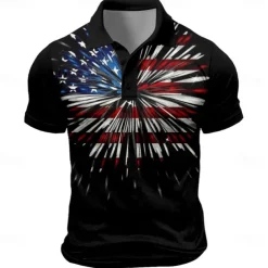 American Independence Day Men's American Flag Veterans Polo Shirts Golf Shirt Short Sleeve Polo Shirts Collared Shirts Streetwear Vacation Wear Party Outfits Buttons 3D Print Spring & Summer Black