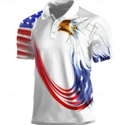 American Independence Day Men's American Flag Veterans Polo Shirts Golf Shirt Short Sleeve Polo Shirts Collared Shirts Casual Streetwear Vacation Wear Party Outfits Buttons 3D Print Spring & Summer
