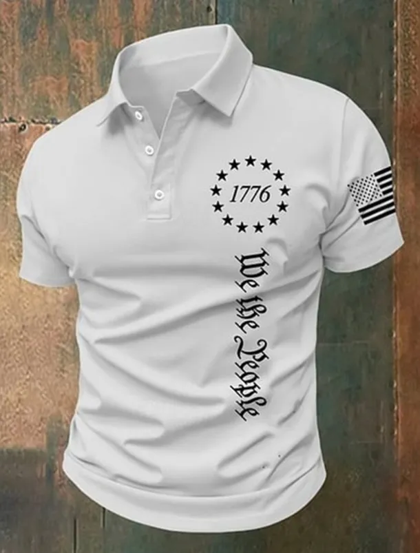American Independence Day Men's American US Flag 1776 Polo Shirts Button Up Polos Golf Shirt Short Sleeve Polo Shirts Lapel Fashion Casual Daily Festival Print Summer Black White Gray