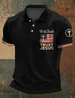 American Independence Day Men's American US Flag Polo Shirts Button Up Polos Golf Shirt Short Sleeve Polo Shirts Lapel Fashion Casual Daily Festival Print Summer Black White Red