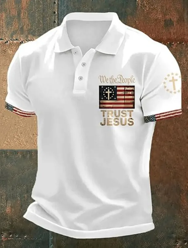 American Independence Day Men's American US Flag Polo Shirts Button Up Polos Golf Shirt Short Sleeve Polo Shirts Lapel Fashion Casual Daily Festival Print Summer Black White Red