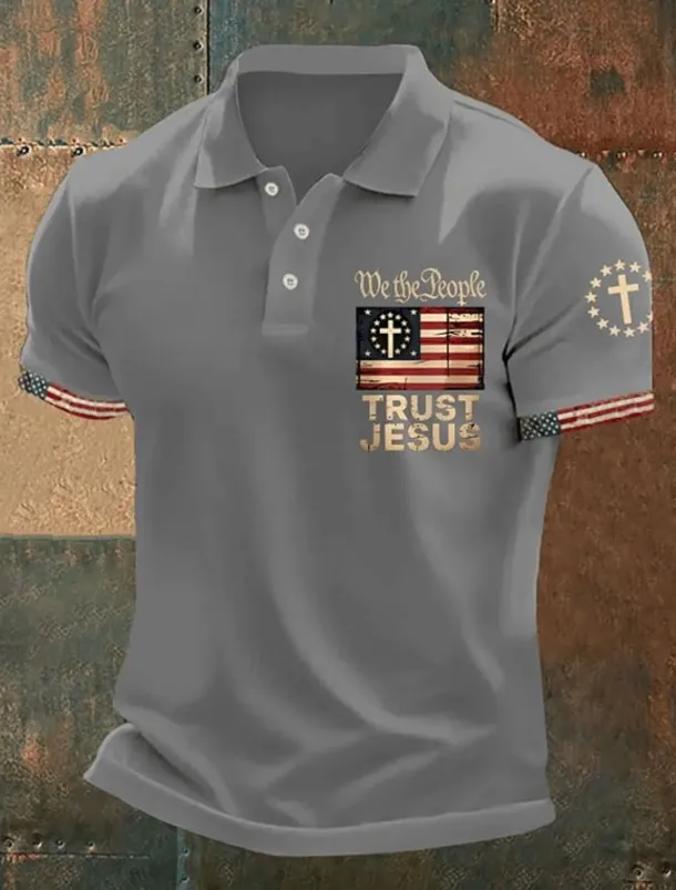 American Independence Day Men's American US Flag Polo Shirts Button Up Polos Golf Shirt Short Sleeve Polo Shirts Lapel Fashion Casual Daily Festival Print Summer Black White Red