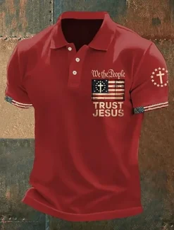 American Independence Day Men's American US Flag Polo Shirts Button Up Polos Golf Shirt Short Sleeve Polo Shirts Lapel Fashion Casual Daily Festival Print Summer Black White Red