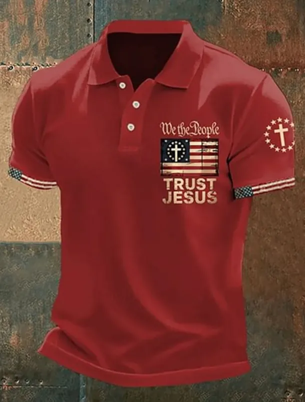 American Independence Day Men's American US Flag Polo Shirts Button Up Polos Golf Shirt Short Sleeve Polo Shirts Lapel Fashion Casual Daily Festival Print Summer Black White Red