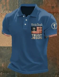 American Independence Day Men's American US Flag Polo Shirts Button Up Polos Golf Shirt Short Sleeve Polo Shirts Lapel Fashion Casual Daily Festival Print Summer Black White Red