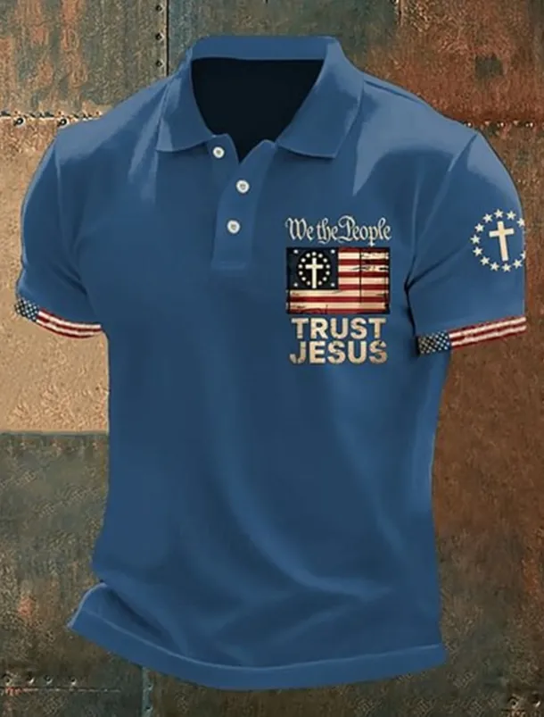 American Independence Day Men's American US Flag Polo Shirts Button Up Polos Golf Shirt Short Sleeve Polo Shirts Lapel Fashion Casual Daily Festival Print Summer Black White Red