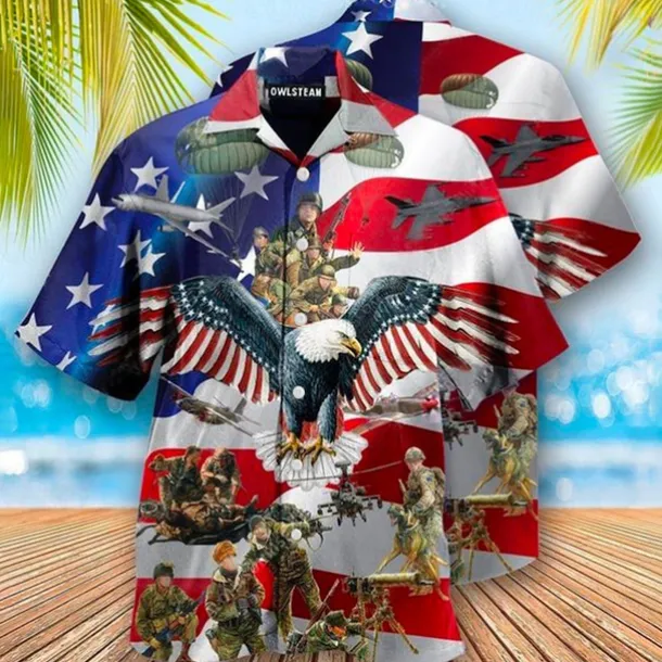 American Independence Day Men's Cross American Flag Soldier Shirt Button Up Shirt Short Sleeve Fashion Streetwear Designer Outdoor Street Daily Summer Spring Turndown Print Button-Down Red / White