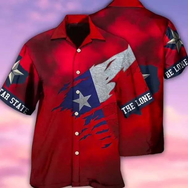 American Independence Day Men's Cross American Flag Soldier Shirt Button Up Shirt Short Sleeve Fashion Streetwear Designer Outdoor Street Daily Summer Spring Turndown Print Button-Down Red / White