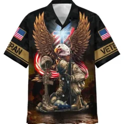American Independence Day Men's Cross American Flag Soldier Shirt Button Up Shirt Short Sleeve Fashion Streetwear Designer Outdoor Street Daily Summer Spring Turndown Print Button-Down Red / White