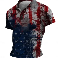American Independence Day Men's American Flag Veterans Polo Shirts Golf Shirt Short Sleeve Polo Shirts Collared Shirts Casual Streetwear Vacation Wear Party Outfits Buttons 3D Print Spring & Summer