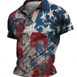 American Independence Day Men's American Flag Veterans Polo Shirts Golf Shirt Short Sleeve Polo Shirts Collared Shirts Casual Streetwear Vacation Wear Party Outfits Buttons 3D Print Spring & Summer