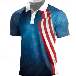 American Independence Day Men's Veterans Patriotic Polo Shirts Short Sleeve Polo Shirts Turndown Casual Street Daily Holiday Beach 3D Spring & Summer White Red Navy Blue
