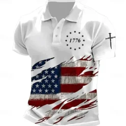 American Independence Day Men's American US Flag Polo Short Sleeve Polo Shirts Collared Shirts Casual Outdoor Daily Wear 3D Print Summer Black White Blue