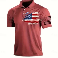 American Independence Day Men's American US Flag Polo Short Sleeve Polo Shirts Collared Shirts Vintage Casual Outdoor Daily Wear Festival Outfit 3D Print Summer Spring Fall Red Dark Blue Gray