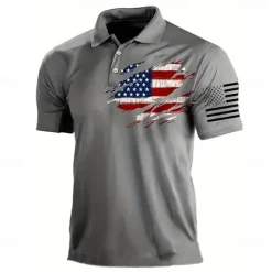 American Independence Day Men's American US Flag Polo Short Sleeve Polo Shirts Collared Shirts Vintage Casual Outdoor Daily Wear Festival Outfit 3D Print Summer Spring Fall Red Dark Blue Gray