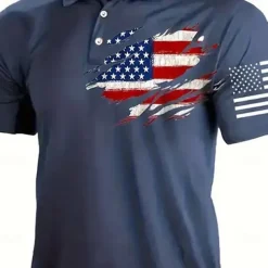 American Independence Day Men's American US Flag Polo Short Sleeve Polo Shirts Collared Shirts Vintage Casual Outdoor Daily Wear Festival Outfit 3D Print Summer Spring Fall Red Dark Blue Gray