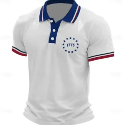 American Independence Day Men's American US Flag Polo Short Sleeve Polo Shirts Collared Shirts Casual Outdoor Daily Wear 3D Print Summer White Light Green Pink
