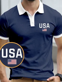 American Independence Day Men's American US Flag Polo Short Sleeve Polo Shirts Collared Shirts Casual Outdoor Athleisure 3D Print Summer Black Red Blue